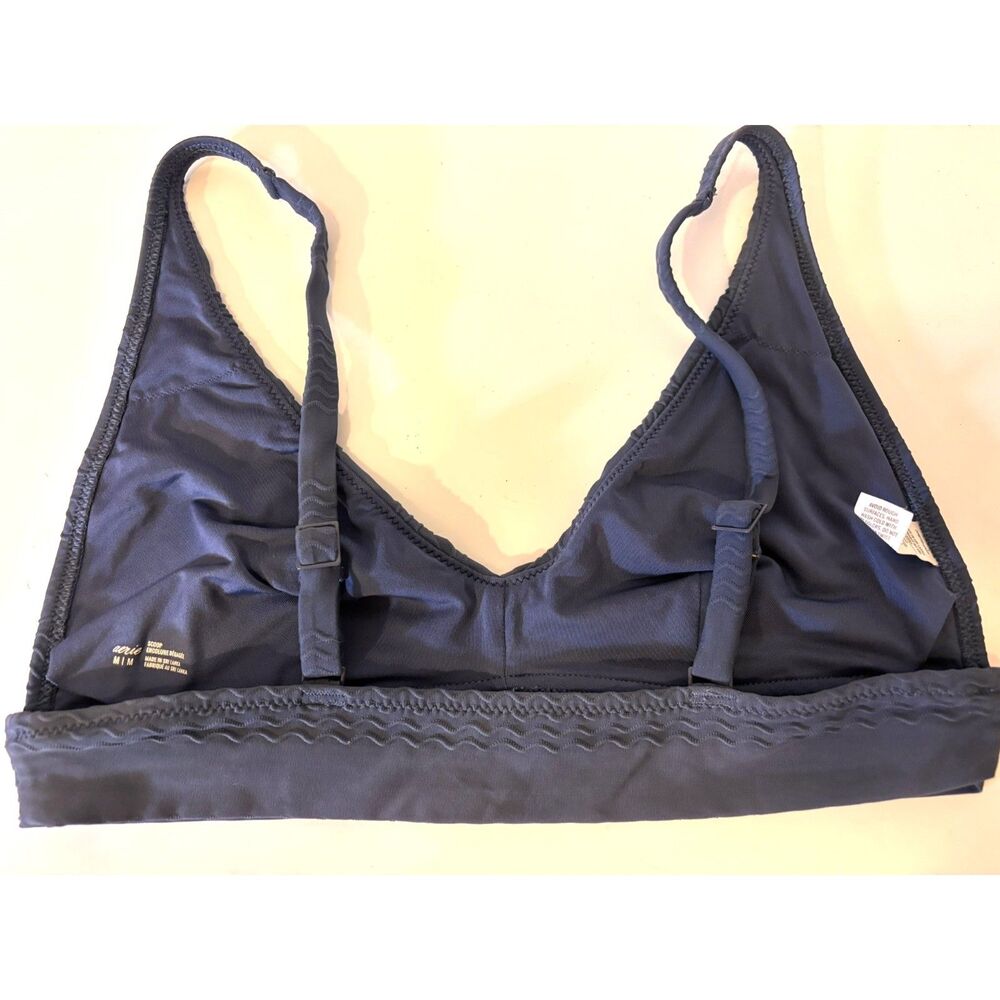 Aerie Scoop Jacquard V-Neck Bikini Top Women’s Medium Slate Blue Textured M